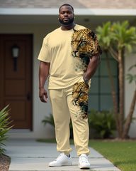 Couple Focused Leopard Love Symbolic T-Shirt Trousers Suit Large Size