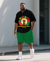 Big Guy's Juneteenth Theme Chain-Fist Printed Short-Sleeved Polo Shirt and Shorts Suit