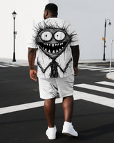 Men's Scribbled Elf Cartoon Back Print Big & Tall Summer Cool Short-Sleeve T-shirt Shorts Set