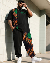 Big Boy Daily Casual Simple Impression Painting Creative Stitching Texture POLO English Short-sleeved Trousers Suit