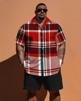 Big Men's Classic Red Plaid Short Sleeve Shirt Shorts Set