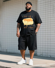 Big Man's Daily Casual Cute Cat Short Sleeve T-shirt Shorts Suit