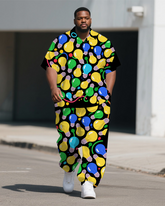 Men's Casual Cartoon World Light Bulb Printed Big & Tall Short-Sleeve Shirt Pants Sets