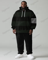 Men's Daily Casual Simple Striped Patchwork Printed Plus Size Hoodie Suit