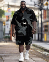 Men's Plus Size Hawaiian Shark Shadow Print Shirt Shorts Suit