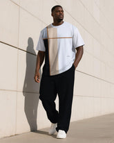 Men's Plus Size Simple Plaid Color-block Printed T-shirt Pants Suit