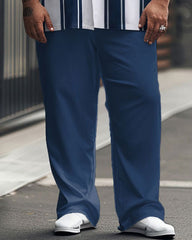 Men's Plus Size Simple Striped Print Short Sleeve Shirt Suit