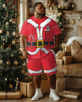 Men's Big and Tall Santa Cosplay Red Print T-Shirt Shorts Set