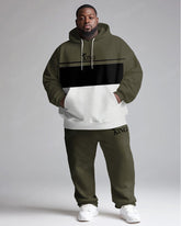 Men's Daily Casual All-Match Black Army Green Color Matching King Alphabet Print Big & Tall Hoodie Set