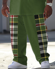 Men's Big & Tall Casual Plaid Pattern Printed T-shirt Trousers Set