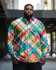 Men's Big & Tall Colorful Plaid Lapel Long Sleeve Shirt