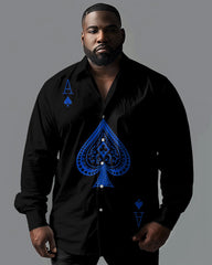 Big & Tall Men's Casual Simple Ace Graphic Print Lapel Long Sleeve Shirt