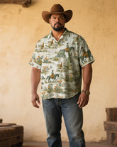 Men's Plus Size Western Denim Quartet Continuous Cotton Printed Short Sleeve Shirt