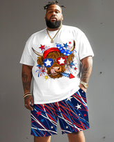 Men's Plus Size Independence Day National Flag Tau Print Large Men's Suit
