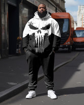 Men's Plus Size Skull Color Block Hoodie and Sweatpants Set