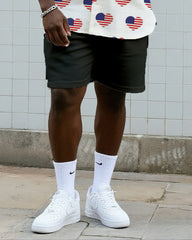 Big & Tall Men's Daily Leisure. Love Flag Print Shirt Shorts Suit