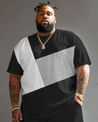 Street Casual Black And White Gray Color Block Print Big Men's Suit