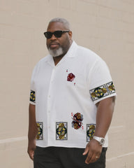 Big & Tall Men's Daily Leisure. Creative King Poker Print Shirt Shorts Suit