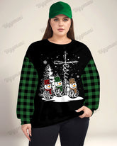 Women's Plus Size Faith Hope Love Snowman Plaid Print Long Sleeve Sweatshirt