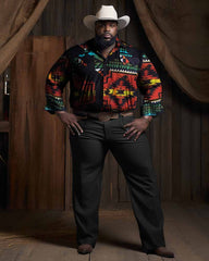 Men's Plus Size Long Sleeve Southwestern Print Shirt Pants Causal Set