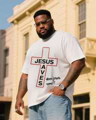 Plus Size Men's Faith Printed T-Shirt Denim Pants Suit