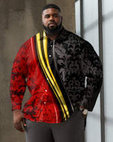 Men's Plus Size Casual Business Geometric Texture Lapel Long Sleeve Shirt