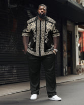 Men's Plus Size Elegant Classic Geometric Short Sleeve Shirt Pants Set
