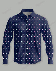 Men's Big and Tall Polka Dots Blue Lapel Long Sleeve Shirt