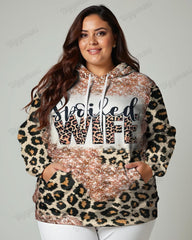 Leopard Print Letter-Print Hoodie Women's Plus Size