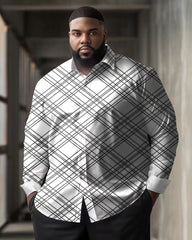 Black and White Checkered Printed Long Sleeved Oversized Shirt