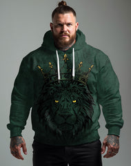 Men's Big and Tall Casual Hip Hop Green Lion Hoodie Two Piece Set