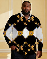 Large Size Men's Baroque Black & White Large Check Palace Style Business Casual Shirt