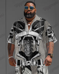 Men's Plus Size Terminator Funny Print Short Sleeve Shirt Shorts Suit