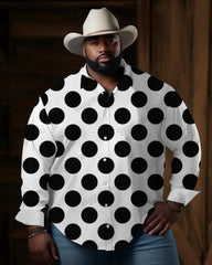 Big Guy's Casual Polka Dot Lapel Long Sleeve Shirt