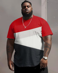 Men's Large Size Simple Color Block Round Neck Short Sleeve T-shirt