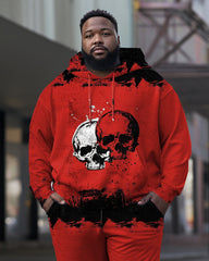 Men's Large Size Skull Smudged Hoodie Two-Piece Set
