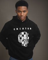 Cotton-checkerboard Design Skull Print Men's Loose Oversized Hoodie