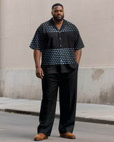 Men's Plus Size Black Poll Dot Print Short Sleeve Shirt Trousers Suit