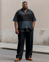 Men's Plus Size Black Poll Dot Print Short Sleeve Shirt Trousers Suit