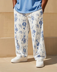 Big Boy's Summer Cold Sense Blue And White Porcelain Printed Trousers