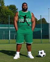 Big Men's Football Athlete Silhouette SOCCER Printed Basketball Vest and Shorts Set