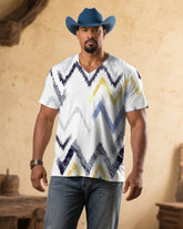 Men's Plus Size White Spotted Ripple Full Print V-Neck Short Sleeve T-Shirt