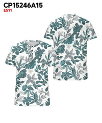 Men's Plus Size Hawaiian Floral Print Henry Collar Button Short Sleeve Tee