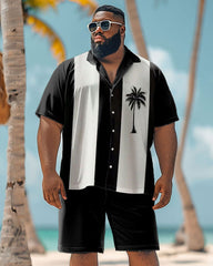 Men's Big and Tall Simple Hawaiian Plant Print Shirt Shorts Set