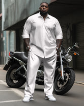 All-match Solid Color Multi-color Optional Long Sleeve Collar Shirt 2-piece Men's Plus Size