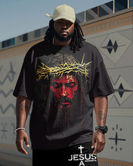 Men's Plus Size Faith Jesus Graffiti Print T-Shirt Trousers Suit