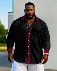 Men's Plus Size Geometric Patchwork Cuff Collar Long Sleeve Shirt