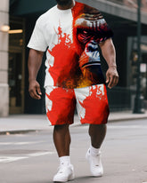 Men's Cartoon Gorillas in Blood Print Casual Big & Tall Short-Sleeve T-shirt & Short Set