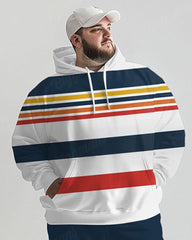 Men's Daily Casual Three Color Stripe Print Big and Tall Hoodie Set