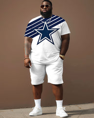 Men's Plus Size Cowboy Blue Stars Short Sleeve T-Shirt Shorts Suit